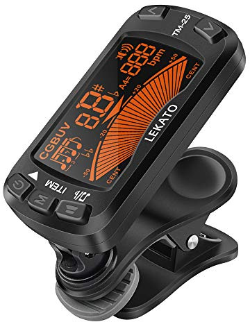 LEKATO Guitar Tuner Clip On Metronome Tuner Tone Generator 3 in 1 Multifunction Portable for All Instruments, Bass, Chromatic, Instruments, Violin and Ukulele (Battery Clipped on the Silicone Pad)