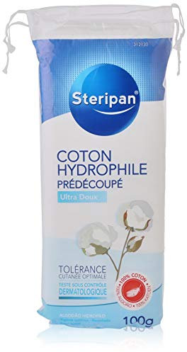 Steripan - Coton Hydrophile Dermatologique Prédécoupé - Ultra Doux - Tolérance Cutanée Optimale - 100% coton - Testé Sous Contrôle Dermatologique - 100g