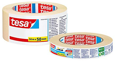 TESA Malerband UNIVERSAL - Vielseitiges Klebeband für Malerarbeiten ohne Lösungsmittel - Mittel (schmal & breit)