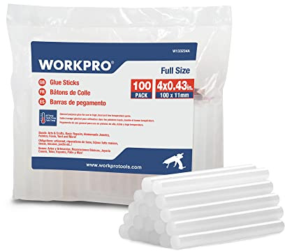 WORKPRO Full Size Hot Glue Sticks, 100-pack, 0.43x4 Inches, Compatible with Most Glue Guns, Multipurpose for DIY Art Craft General Repairs, Home Decorations and Gluing Projects
