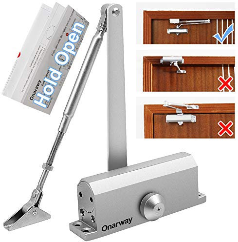 Onarway Automatic Door Closer with Flex-Stop Feature - Adjustable Speed Size 3 Spring Hydraulic Door Closure for 45-60kg Doors - Easy Passage for Residential and Commercial Use