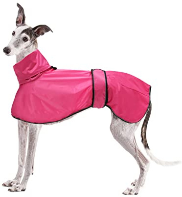 Geyecete Windhund Leicht Hundejacke Regenjacke, Hunderegenmantel Wasserdicht Verstellbar Windhundejacke Whippets Reflektierend Mantel Poncho fur Greyhounds, Lurcher und Whippets-Rosa-XS
