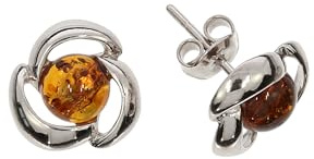 Bernstein Ohrringe, blumenförmige Ohrringe aus Bernstein und 925/000 Sterling Silber rhodiniert von Artisana-Schmuck