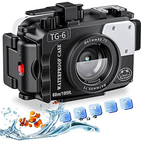 Boîtier étanche Seafrogs 60 m/195 Pieds pour Appareil Photo sous-Marin Olympus TG-6 – Boîtier étanche avec Filetage 52 mm et 67 mm, Deux Ports à Fibre Optique, détection de Fuite (TG-6-noir)