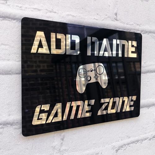 ShopQuality4U Personalised Game Metal Mirror Gamer Sign - Customised Printed Wall Art Plaque A5 Game Zone