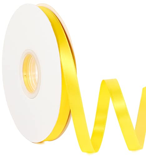 Yellow 1/2 X 50 Yards Solid Color Satin Ribbon, Double Faced High Density Polyester Fabric Ribbon for Gifts Wrapping, Wedding, Party, Crafts, Hair Bows, Home DIY Decor Ornaments