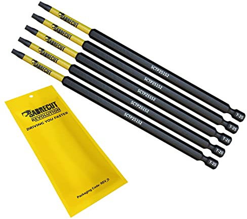 SabreCut 5pcs SCTP25152_5 152mm T25 TX25 Embouts vissage choc Robuste | Pointes forgées et acier de torsion traité thermiquement améliorent résistance aux chocs et durabilité