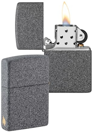 Zippo Sturmfeuerzeug - Iron Stone mit seitlicher Flammengravur - Nachfüllbar - Wiederverwendbar - Windfestes Design - Geschenkbox - Made in USA - Amazon Exclusive