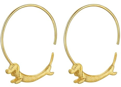 ✦ Weihnachtsgeschenke ✦Springlight Ohrringe Silber 925 Creolen Silber 925 Reizender Fliegender Dackel-Hund Groß Runden Creolen Ohrringe Handmade Schmuck Damen Geschenke für Frauen.(Gold)