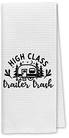 Dibor High Class Trailer Trash Camping Kitchen Towels Dish Towels Dishcloth, RV Trailer Decorative Absorbent Drying Cloth Hand Towel Tea Towel for Bathroom Kitchen,Campers Gifts