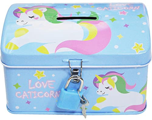 STOBOK Einhorn Spardose Metall Einhorn Spardose Kinder Sparbüchse Sparbox mit Schloss Münzbank Spartopf Geldbank Piggy Bank Aufbewahrungsbox für Geburtstag Einhorn Tischdekoration(zufälliger Stil)