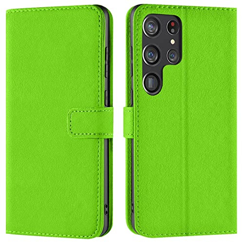 Verco Handyhülle für Samsung Galaxy S23 Ultra Hülle, Bookcase Tasche Flipcover für Samsung S23 Ultra Case [Kartenfächer/Aufstellfunktion], Grün