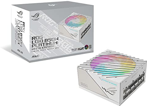 ASUS ROG Loki SFX-L 850W Platinum White Edition Bloc d'alimentation entièrement modulaire 80+ Platinum, Ventilateur PWM ARGB 120 mm, Aura Sync, Compatible ATX 3.0, Compatible PCIe 5.0