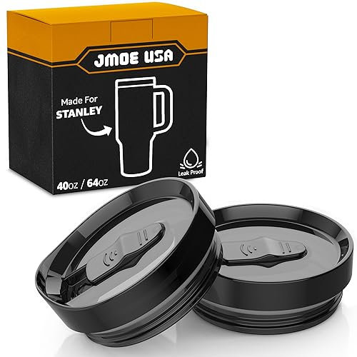 Jmoe USA 40oz & 64oz Sliding Lid for Stanley Adventure Quencher H2.0 Flowstate Tumblers With Handle | Leakproof & Spillproof | Made of BPA and Food-Grade Materials | Dishwasher Safe (Black, 2-Pack)