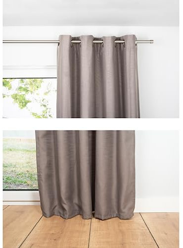 metablo Ösenvorhang halbtransparent einfarbig 1er Set Vorhang Gardine Ösenschal aus 100% Polyester inklusive Ösenführung Taupe 135x300 cm
