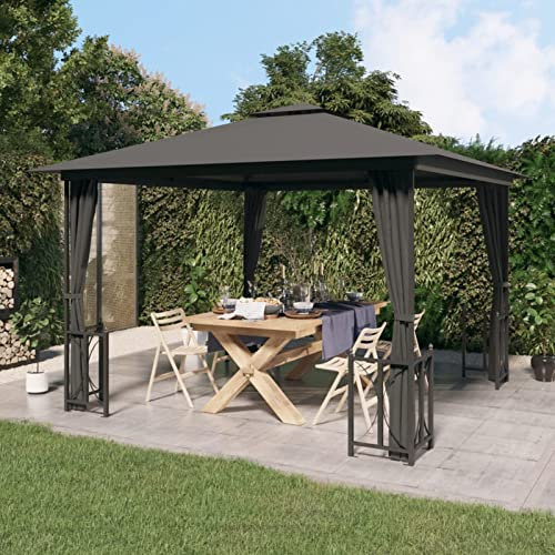 Festnight Garden Gazebo, Gazebo with Sidewalls&Double Roofs, Garden Patio Party, Outdoor Event 3x3 m Anthracite