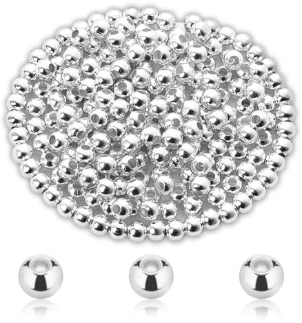 Silberne Abstandsperlen 200 Stück 6 mm glatte, runde Perlen für Schmuckherstellung, Metall-Abstandsperlen für DIY-Armbänder, Halsketten, Ohrringe