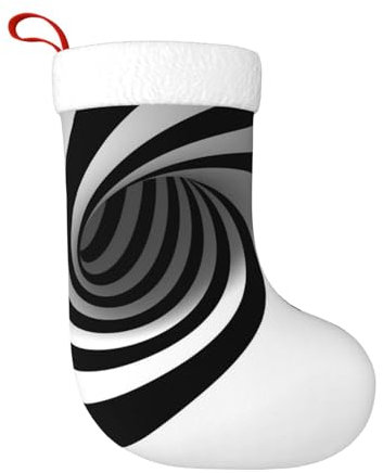 HAHAFU Schwarz und Weiß Personalisierte Weihnachtsstrumpf Großer Druck Flauschige Hängende Socken Für Weihnachtsdekorationen