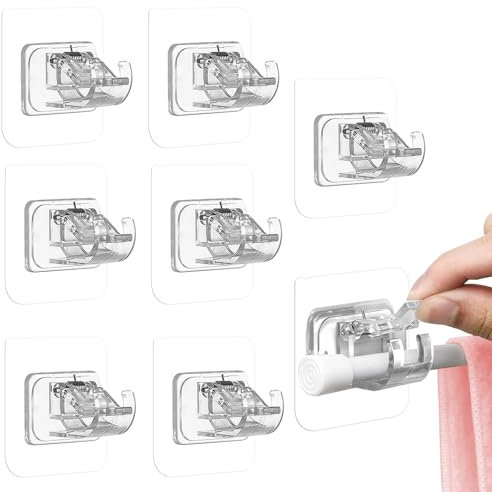 8 Pezzi Staffa per Asta per Tenda Trasparente, Supporto per Bastone per Tenda Autoadesivo, Ganci Adesivi per Tende, Staffa Autoadesiva per Asta Tende, per Soggiorno, Bagno, Camera da Letto