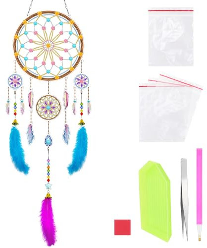 HonGien Dreamcatcher Handgefertigt, DIY Diamant Malerei Traumfänger, Diamond Painting Traumfänger Ornament für Weihnachten, Valentinstag, Home Party Dekoration(BMW07)