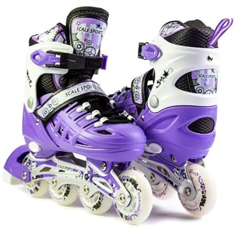 Scale Sports – justerbara rullskridskor med upplysta hjul för barn och vuxna – barn inline-rullskridskor (lila, UK 2,5-5 (EU 35-38) M) M)