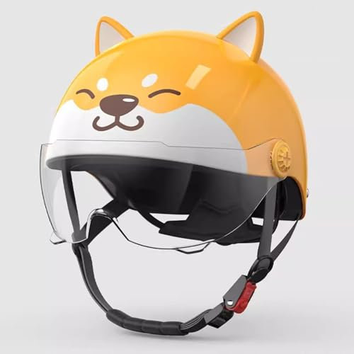 QJWMatic Kinder-Retro-Motorradhelm Süßer Jungen- Und Mädchen-Halbhelm Mit Offenem Gesicht Roller-Moped-Helm ATV-Straßenhelm Für 2–12 Jahre B,50-58CM