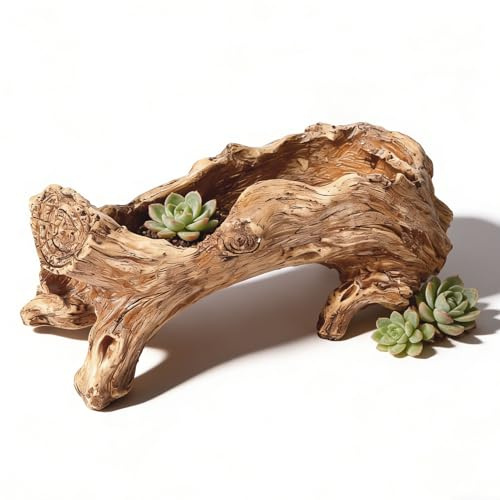 Gsycle Maceta Artificial De Madera Flotante, Resina, Maceta Vintage para Suculentas, Tronco De árbol con Orificio De Drenaje, Contenedor De Flores con Forma De Tronco De árbol para Jardín Doméstico.