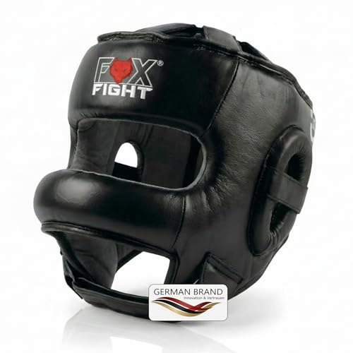FOX-FIGHT Protector de cabeza con patillas para la nariz, de piel auténtica, casco de boxeo para sparring, tamaño ajustable para boxeo, MMA, Muay Thai y artes marciales