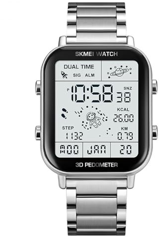 CARLIEN Men’s Digital Sports Multifunction Watch Stop Watch LED Display 3D Pedometer Space Astronomy Astronauts Calendar Calorie Calculation Waterproof Easy Reader Quartz Wristwatch Casual