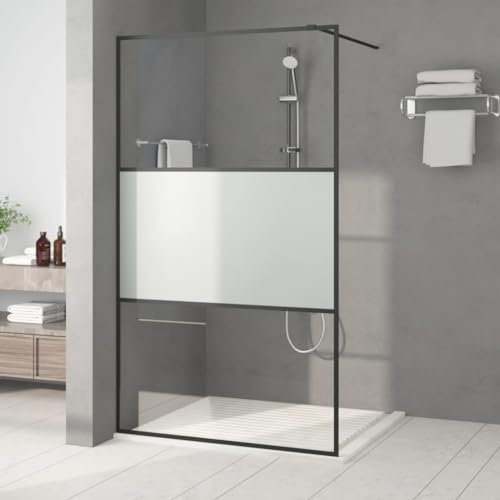 Homgoday Parete doccia a muro nero 115 x 195 cm semi-smerigliato ESG vetro, vasca da bagno, pannello doccia per bagno, divisorio divisorio per pareti cubicole