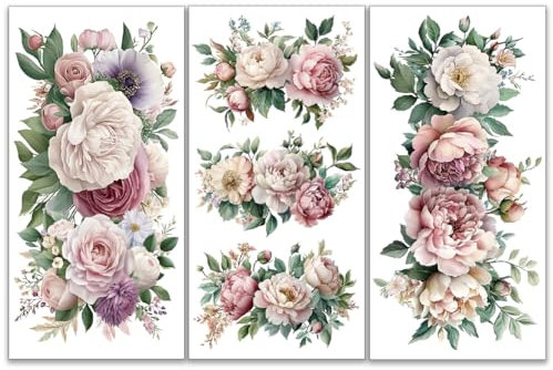 OLYCRAFT Set da 3 pezzi di Decalcomanie Floreali per Mobili 15x30cm adesivi e artigianato rosa peonie per mobili adesivi per trasferimento floreale adesivi per mobili in legno decorazioni per la casa