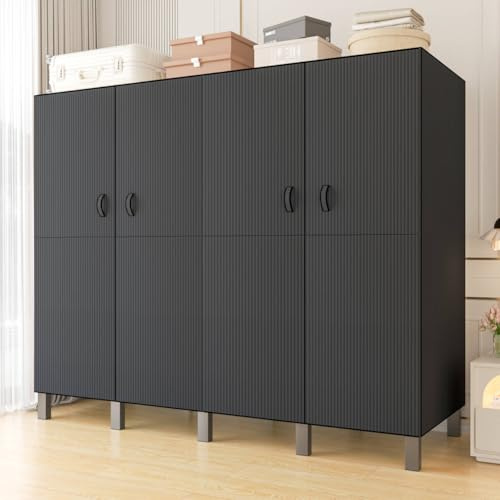 Faltbarer Kleiderschrank, 500 Kg, 242cm Großer Kapazität Stoffkleiderschrank mit 2 Hängenden Schienen, Tragbarer Stoffschrank Kleiderschrank mit Abdeckung für Schlafzimmer (B black door, 201cm)