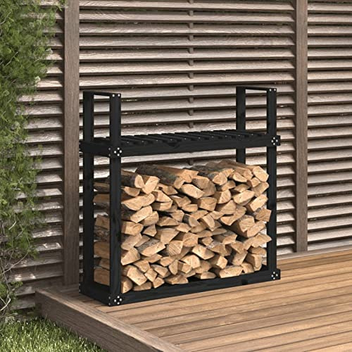 Somanki Kaminholzregal Schwarz 110x35x108,5 cm Massivholz Kiefer, Holzunterstand, Holzstapelhilfe, Aufbewahrung Holz, Holzregal, Brennholzregal Außen, Kaminholz Aufbewahrung