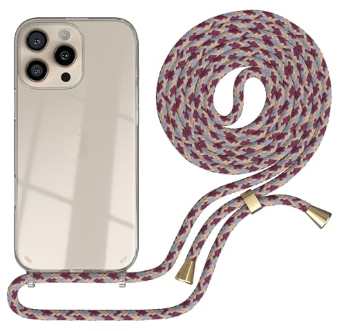 EAZY CASE Handykette kompatibel mit iPhone 16 Pro Max Handyhülle mit Umhängeband, Handykordel mit Schutzhülle, Silikonhülle, Hülle mit Band, Stylische Kette für Smartphones, Rot Camouflage