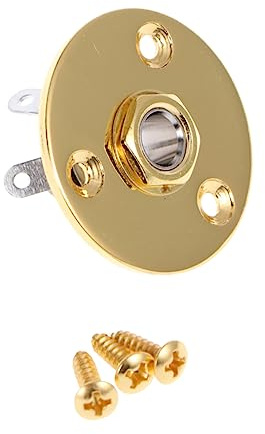 TOPPERFUN Golden round Guitar Jack Plate Set with 3 Mounting Screws, Iron and Copper Plated for Electric Guitar and Bass, Maximum Endurance with Exquisite Workmanship and Glossy Surface