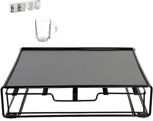 MAGMAHOME Soporte para Cafetera Dolce Gusto, Organizador de 20 Cápsulas con Bandeja Metálica, Negro, más 4 Tazas de Cristal 80ml regalo.