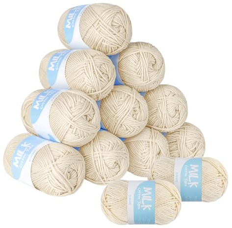 ilauke Paquete de 12 ovillos de doble hilo para tejer supersuaves, kit de hilo acrílico de 50 g, ovillos duraderos de hilo grueso para ganchillo, hilo de ganchillo para tejer, ideal para ganchillo y