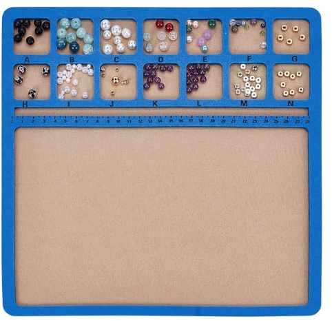 BENECREAT Tappetino Perline Blu, Pannello di Perline In Feltro Rettangolare Da 30x30cm con Scale e 14 griglie, Vassoio per La Creazione di Gioielli, Forniture