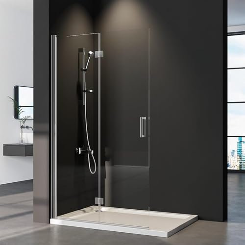 Walk in Duschwand faltbar 90x195 cm Falttür Duschtrennwand, Walk-in Klappbar für dusche mit 6mm NANO ESG Glas, 90cm Duschtür Walkin Begehbare Duschabtrennung