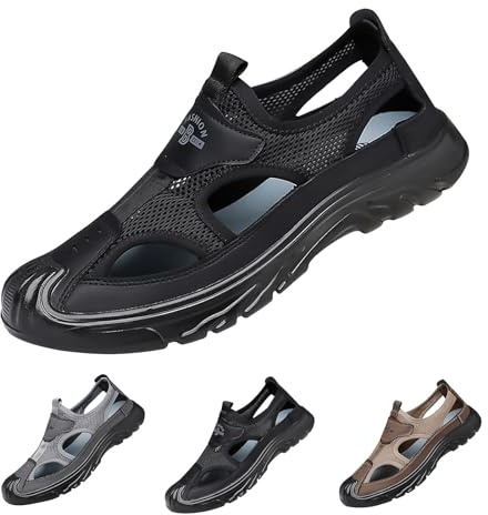 Herr stängd tå vandringssandaler herr komfort andas stöd sportsandaler halkfria promenadtofflor dra på fiske glidare med säker fot sommar ledig loafers nät ihålig sandal, a, 38 EU