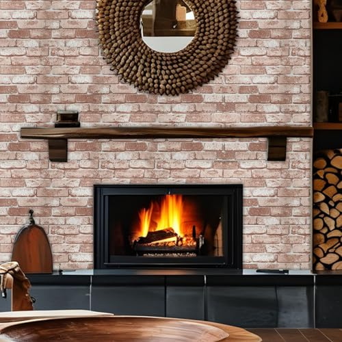 Snewvie Rustic 3D Brick Wallpaper Light Brown Brick Effect Wall Paper Non-Woven Vintage Slate for Bedroom Living Room Fireplace Restaurant