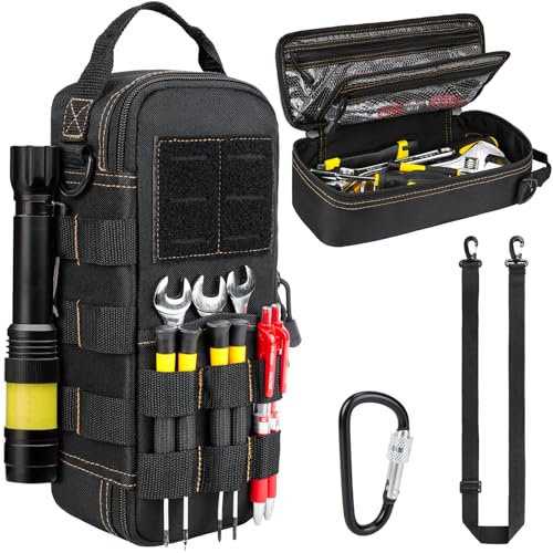 Robuste Kleine Werkzeugtaschen für Männer,Taktische Werkzeugtasche mit Schultergurt Karabiner,Tragbarer Aufbewahrungskoffer für Allzweckwerkzeuge für EDC,Motorrad,Camping,Roadtrip,Elektriker