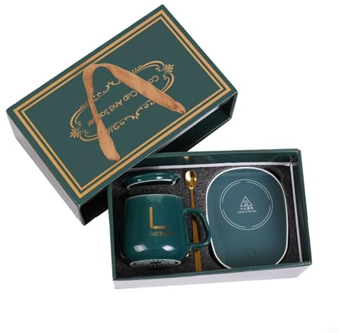 Calentador de tazas de café USB con calefacción termostática de 55 °C, sensor de gravedad, encendido/apagado automático, panel impermeable de vidrio templado, eficiencia energética (verde con taza)