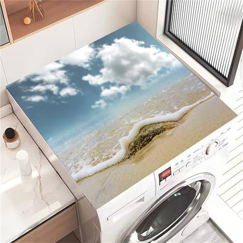 Highdi Housse de Protection pour Machine à Laver Top Plage Ensoleillée, Coussin de Machine à Laver Antidérapant, Tapis de Protection pour Dessus Sèche-Linge Séchage Rapide (Plage 2,60x60cm)