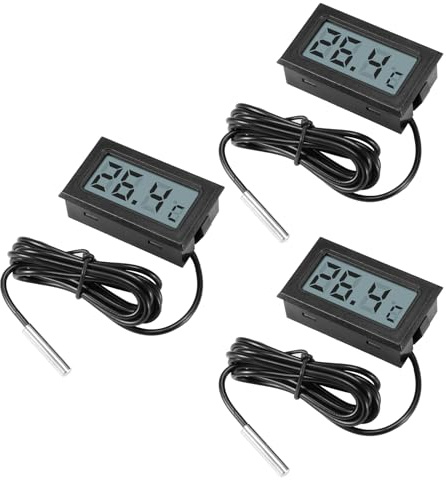 Digital LCD Thermometer Temperatur,APKLVSR Mini Thermometer Temperatur Tester mit Externem Sensor für Kühlschrank,Gefrierschrank, Aquarium(3 Stück)