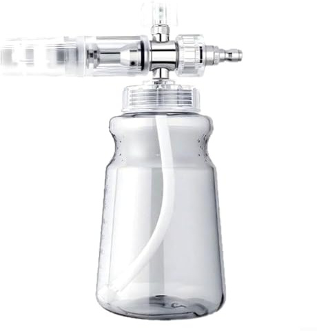 Sandyseptember Bouteille en mousse pour nettoyeur haute pression - 1 L - Buse de pulvérisation réglable pour voitures, motos, allées, transparent et réutilisable - Avec large goulot