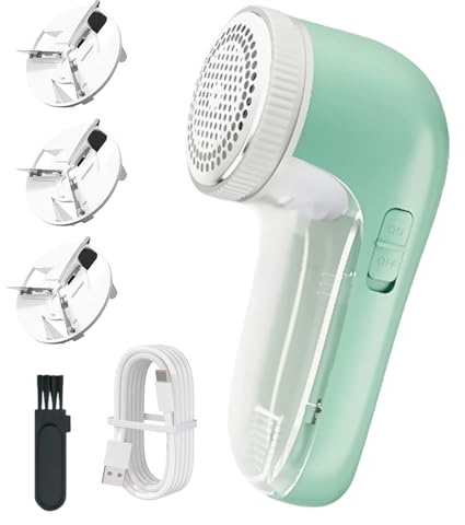 Rechargeable Fabric Shaver, Bobble Remover for Clothes Lint Remover, Rechargeable Fabric Shaver, Clothes Defuzzer for Sweater(3 Blades & Brush Included)