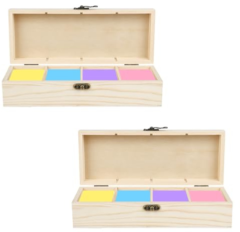 Trendecor 2 scatole per schede in legno, 25 x 9,5 x 6,5 cm, formato A8, con coperchio, 4 scomparti, per ufficio, scuola e casa