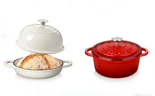 Velaze Casseruola in Ghisa,Pentola in Ghisa per Pane 4.8L,Pentola a Induzione per Stufati e Brasati, Cocotte Casseruola con Coperchio in Rivestimento Smaltato, Forno Olandese