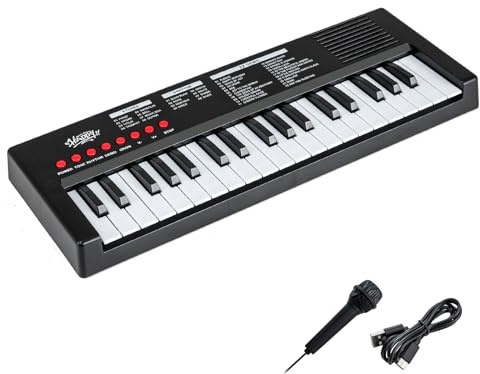 COSTWAY 37 Key Keyboard Piano, Portable Digital Piano with Microphone, 8 Rhythms, 8 Tones & 22 Demos, Electric Keyboard for Beginners (Black)